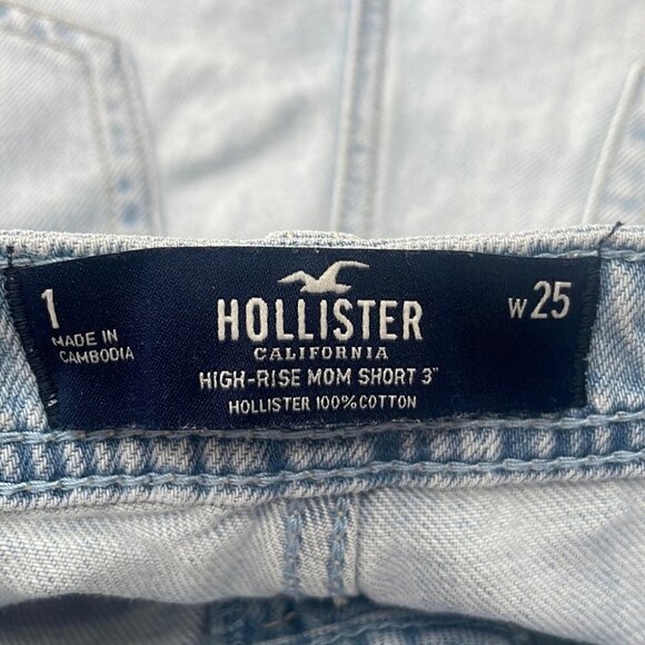 HOLLISTER high rise mom jean shorts 3” light denim distressed beach summer sz 25 - Picture 3 of 9